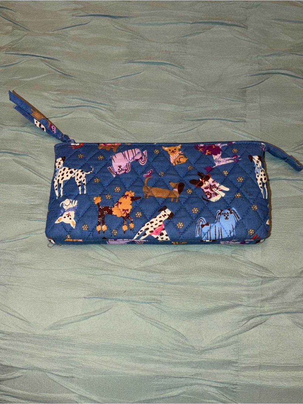Vera Bradley Blue Quilted Wristlet with Dog Print